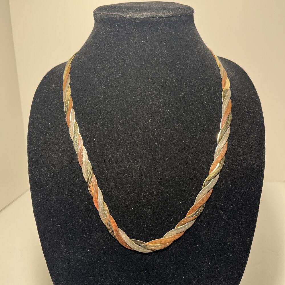 Women Titanium Stainless Steel Braided Flat Snake Chain Necklace 24” Inches